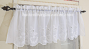 Sheer Embroidered Windows Valance 18"x60". Susan #094. White